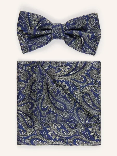 Prince Bowtie Sada: Motýlek A Kapesník tmavě / khaki modrá
