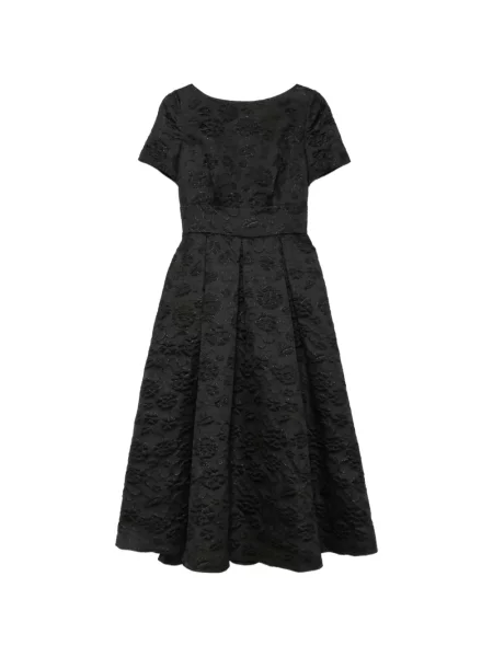 Rochie midi Elie Saab cu model floral din jacard negru