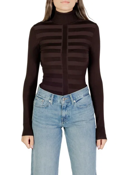 Pulover Morgan De Toi cu dungi cu guler înalt maro