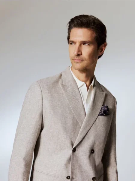 Reserved Піджак комфорт з льону бежевий