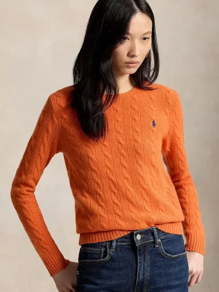Polo Ralph Lauren pulover pentru femei cu amestec de cașmir portocaliu