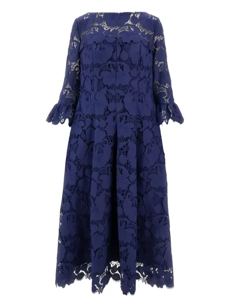 Sukienka midi Talbot Runhof koronkowa do kolan garniturowa niebieska