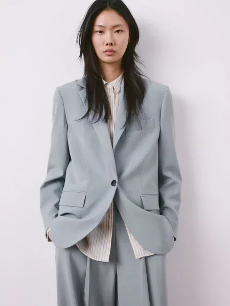 Піджак MANGO віскоза/поліестер блакитний