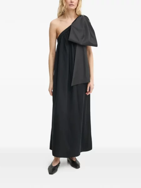 Rochie midi Sleeper cu funde până la genunchi cu un umăr gol negru