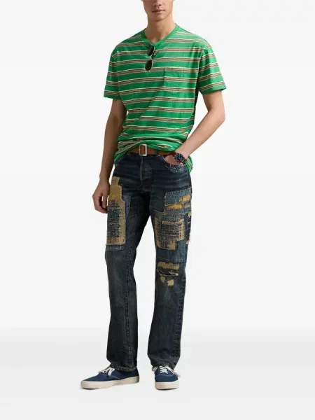 Tricou Polo Ralph Lauren din piele cu broderie în carouri maro