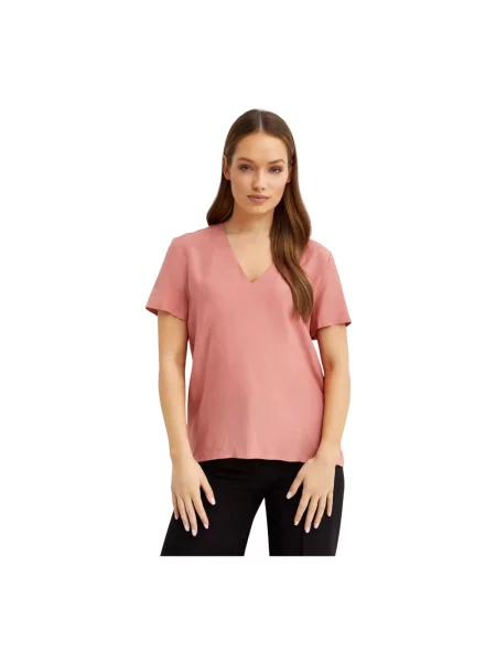Koszulka Fay z dekoltem w serek casual różowa
