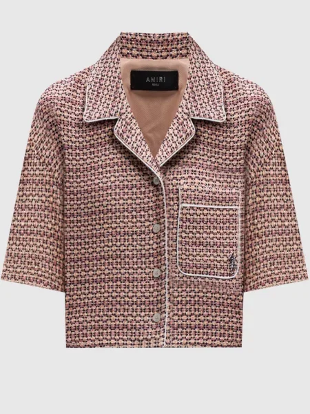 Укорочений твідовий жакет з люрексом Amiri рожевий