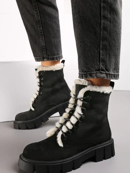 Botine Inny chunky cu blană negru