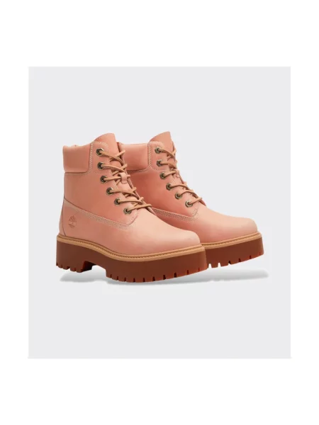 Botki Timberland sznurowane skórzane w miejskim stylu różowe
