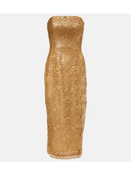 Rochie midi Emilia Wickstead din dantelă până la genunchi de costum auriu