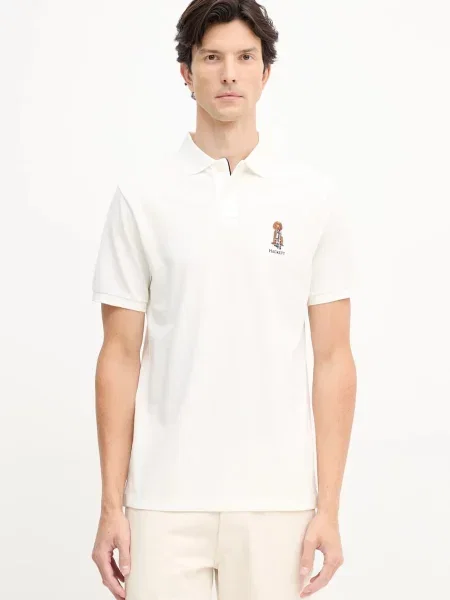 Тениска с яка Hackett London с апликация бежово