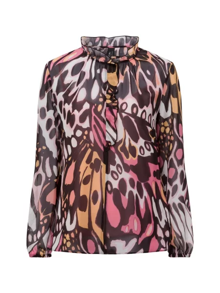 Marc Cain Collections Marc Cain bluzka koszulowa Kobiety brązowy|różowy|pomarańczowy wzorzysty 34 różowa