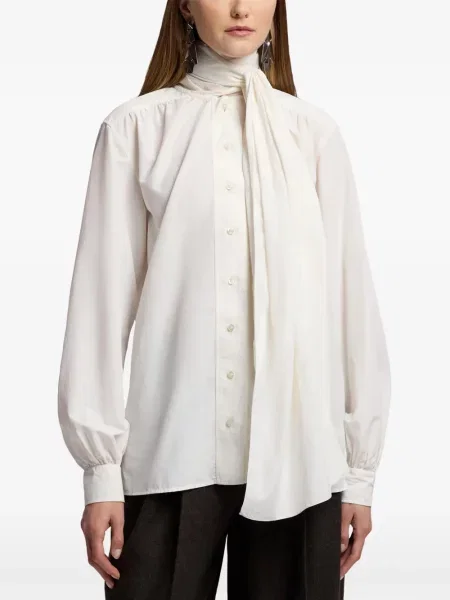 Блуза Ralph Lauren Collection поплин връзки бяло