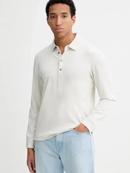 Majica z dolgimi rokavi s primesjo volne Calvin Klein bež