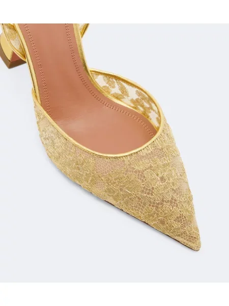 Pantofi cu toc Amina Muaddi din dantelă slingback