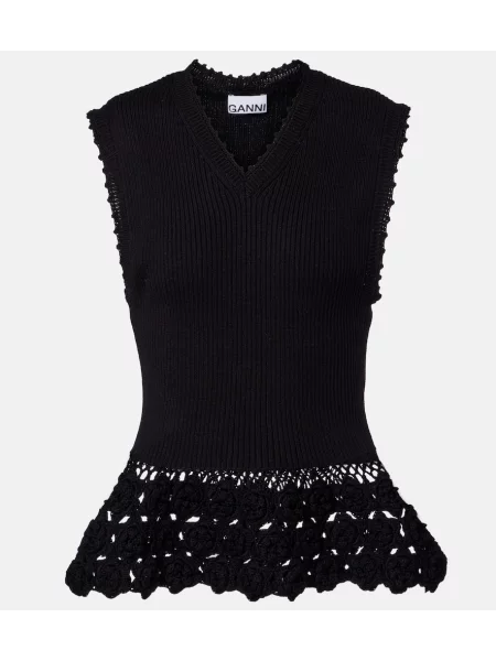 Top Ganni cu nervuri negru