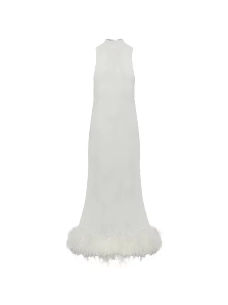 Rochie midi Self-portrait cu pene tricotate alb
