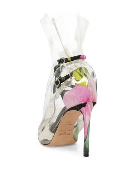 Pantofi cu toc Off-white cu model floral cu imagine alb