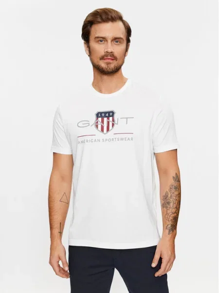 Gant Tričko Reg Archive Shield Ss biela