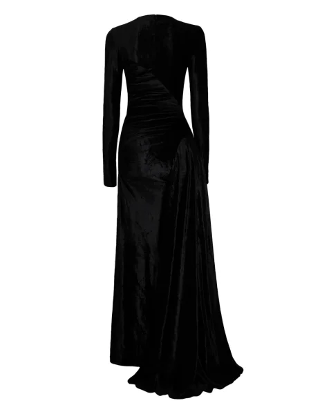 Rochie maxi Rabanne de catifea drapată de costum negru
