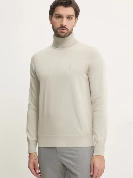 Golf o kroju regular fit z mieszanki bawełny i kaszmiru model ‘'AKIRO_S’ Boss Orange beżowy