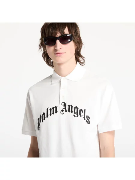 Palm Angels polo de Curved Logo cu imprimeu alb