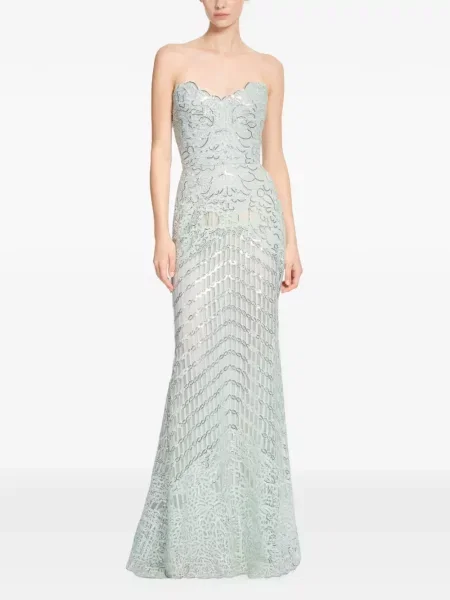 Μάξι φόρεμα Elie Saab με παγιέτες στράπλες πράσινο