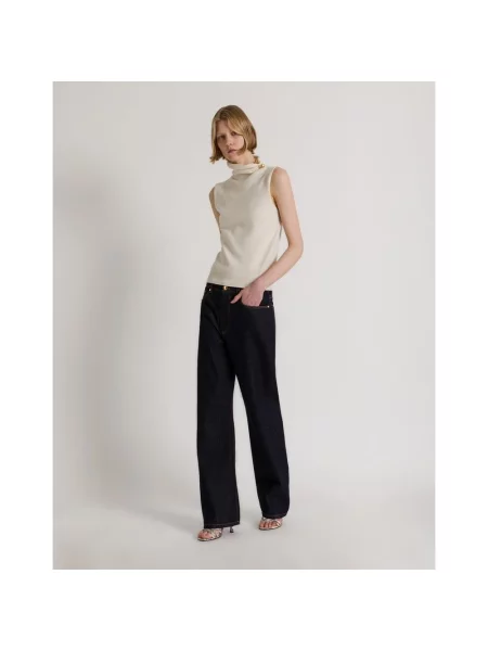 Top Alberta Ferretti wełniany w kwiatki do golfa beżowy