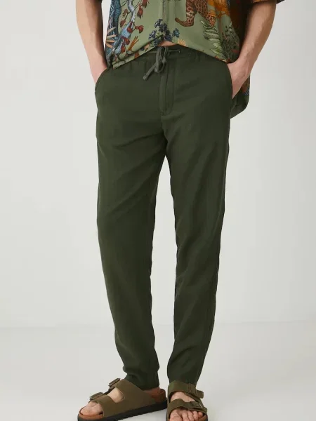 Штани з домішкою льону Medicine пряме зелений