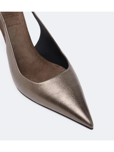 Pantofi cu toc Brunello Cucinelli din piele slingback maro