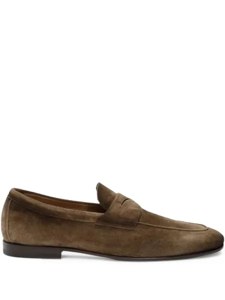 Pantofi loafer Santoni din piele de căprioară maro