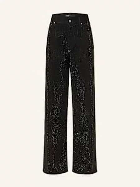 Maje Jeansy Wide Leg Z Ozdobnymi Kamykami schwarz czarne