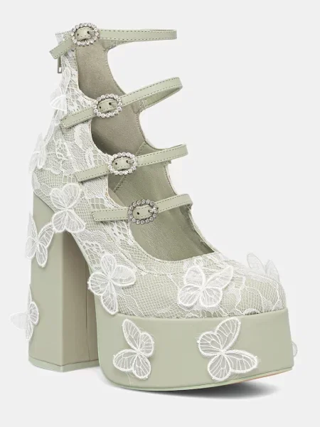 Обувки с дебел Koi Footwear Wild Lotus Butterfly Lace Platform Heels с дебел зелено