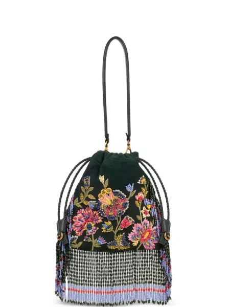 Geantă Etro cu broderie din piele de căprioară cu model floral verde