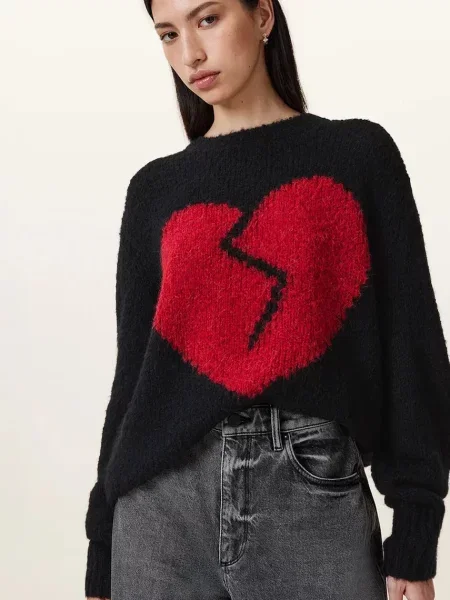 AllSaints pulover de lana LUVHEART femei călduros negru