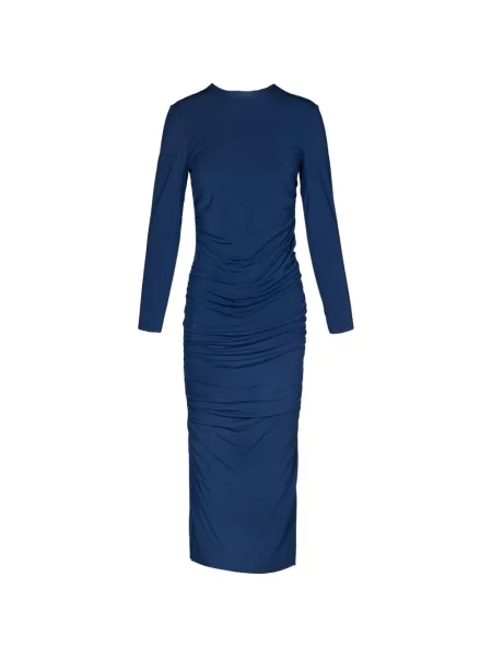 Lung rochie midi Tessitura Body Couture cu volane albastru