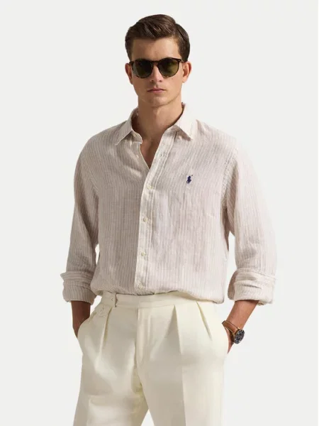 Lanena košulja Polo Ralph Lauren bež