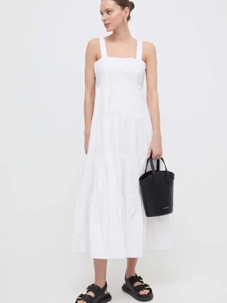 Haljina MICHAEL Michael Kors midi širi se prema dolje bijela