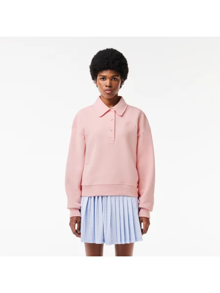 Lacoste Bluza Dresowa Z Haftowanym Golfem różowa