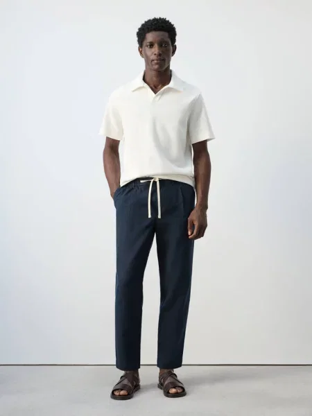 Koszulka polo regular fit z teksturą Mężczyzna XL MANGO MAN biały
