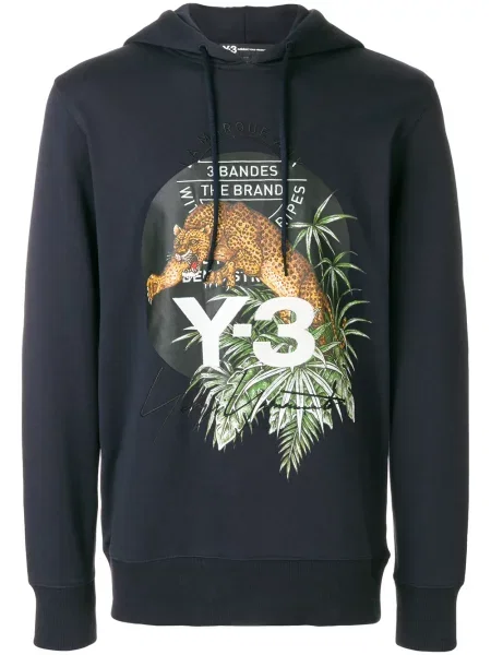 Hanorac cu glugă Y-3 cu model leopard albastru