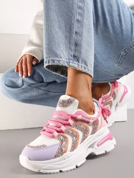 Sneakers Roz-Mov cu Talpă Masivă cu Sclipici Thirlas roz