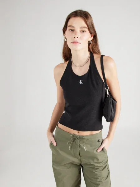 Плетен топ Calvin Klein Jeans черно