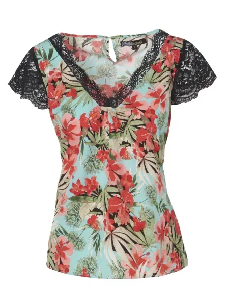 KOROSHI Bluză albastru aqua / verde deschis / roz pal negru