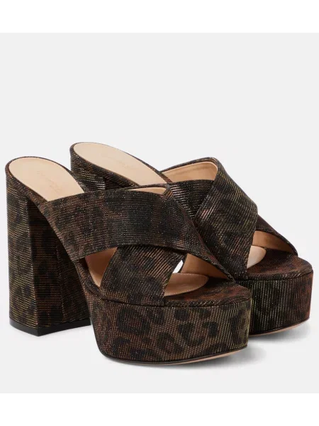 Mules Gianvito Rossi s platformo s potiskom z leopardjim vzorcem rjava