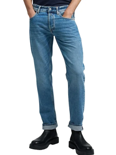 Blugi drepți Replay albastru