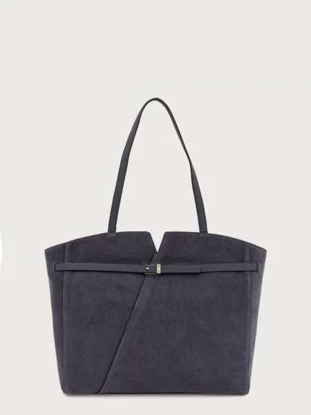 BOSS torebka shopper zamszowa niebieska