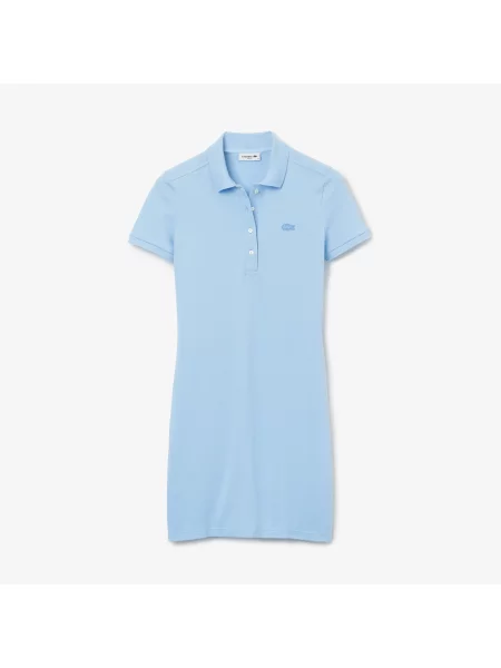 Lacoste Sukienka Polo Z Elastycznej Bawełny Pikowanej niebieska