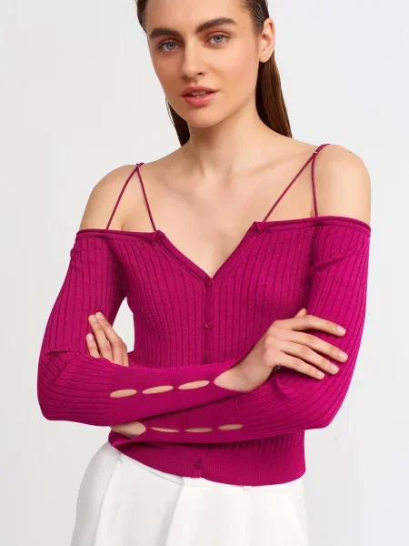 Dzianinowy kardigan Dilvin na ramiączkach fuksja