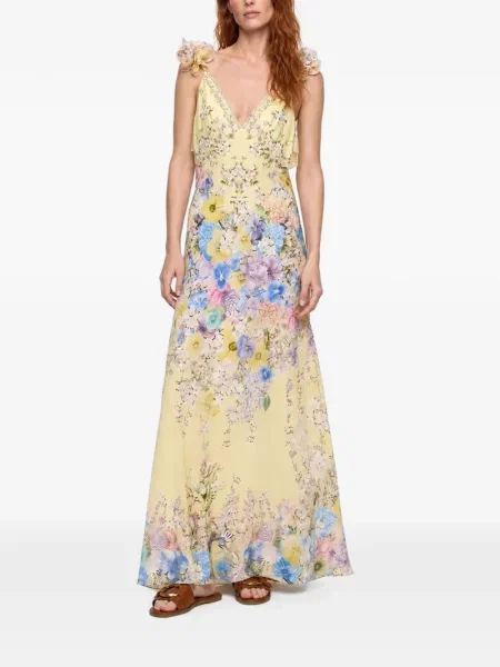 Rochie Camilla de mătase cu model floral cu imagine galben